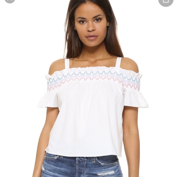 Shoshanna White Vivi Off The Shoulder Embroidered Summer Top 0 - Picture 2 of 9
